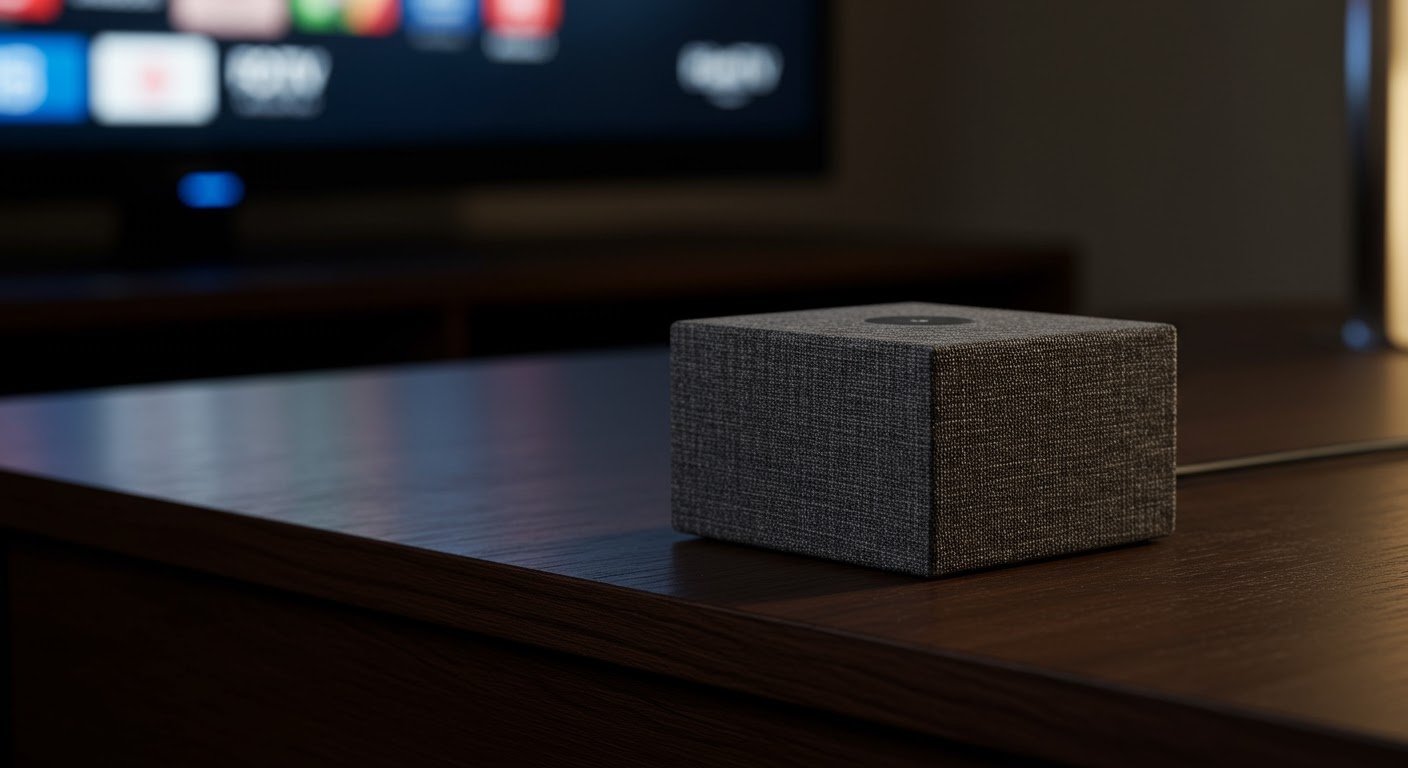 Fire TV Cube Gen 3 Review (2024): The Ultimate IPTV Streaming Box? A close-up of the Fire TV Cube Gen 3, used in this detailed Fire TV Cube Gen 3 review, highlighting its fabric design and modern look.