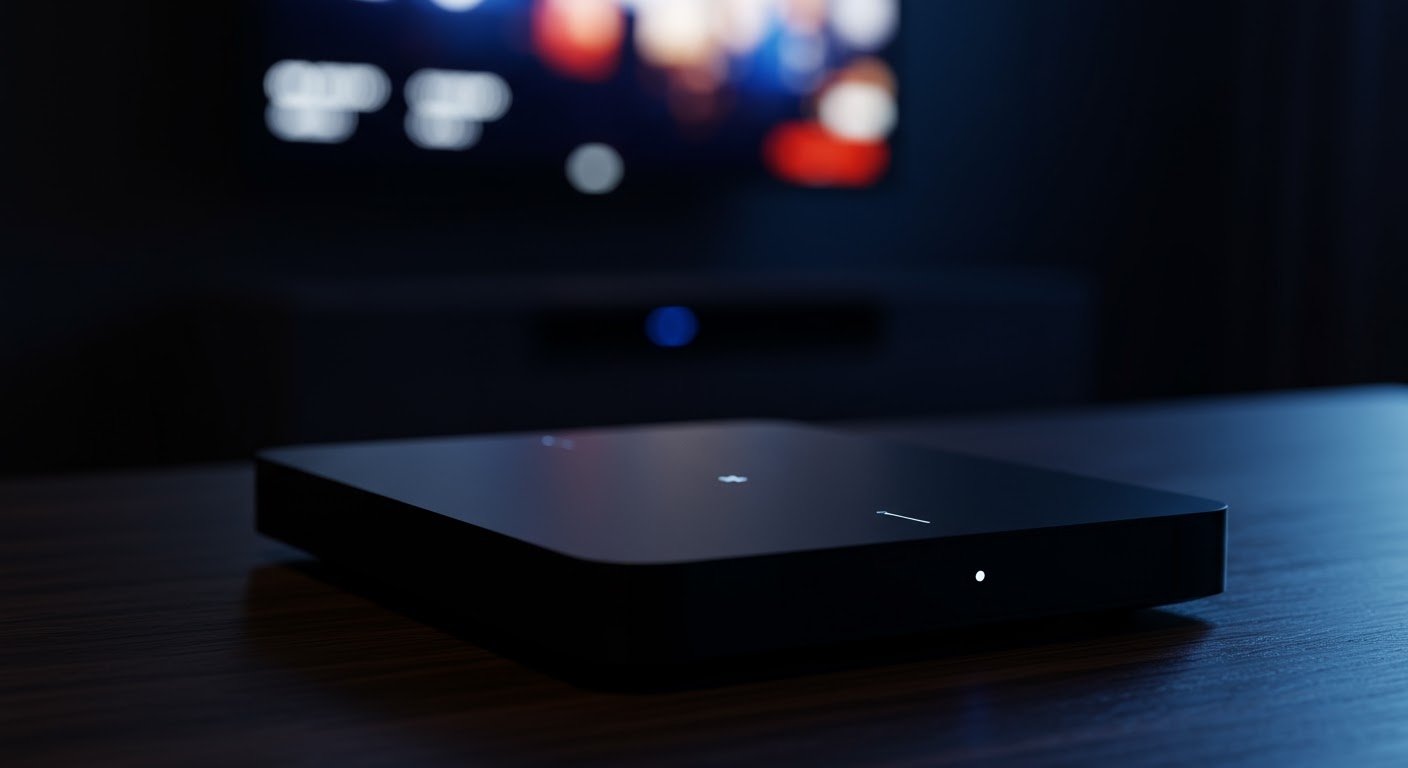 Step-by-Step: Initial Box Setup for Flawless IPTV Streaming A step-by-step guide to the initial box setup for a new IPTV streaming device, with the box connected to a TV.