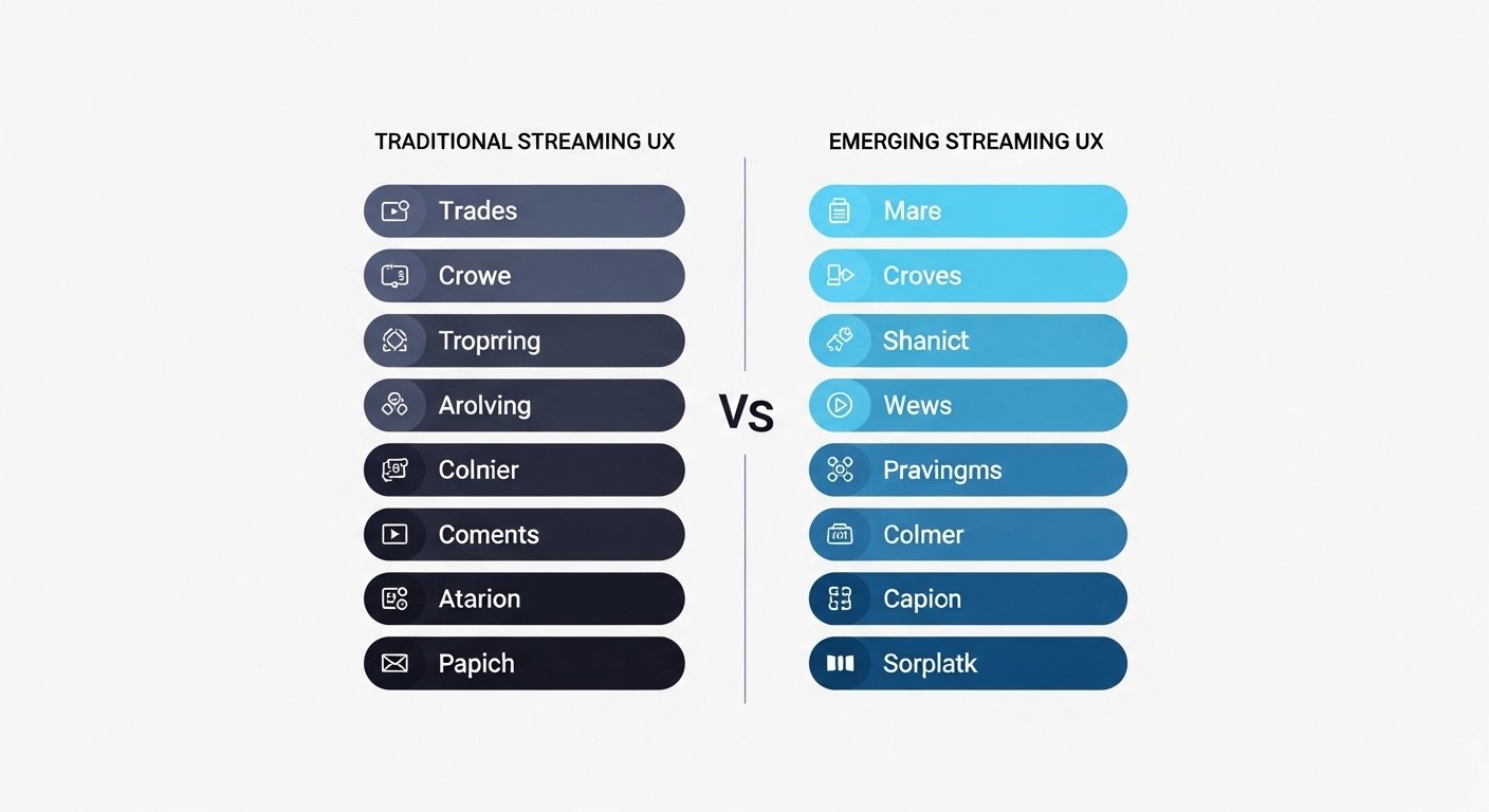 Infographic comparing traditional and emerging streaming user experience Infographic showing the evolution of streaming UX from basic grids to personalized, interactive features.
